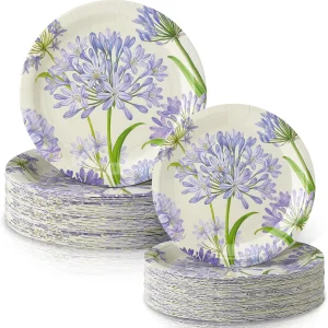 48 Pcs Agapanthus Paper Plates Set - 9" & 7" Watercolor Disposable Dinner Plates for Summer Garden Party, Bridal Shower, Birthday, Baby Shower Supplies