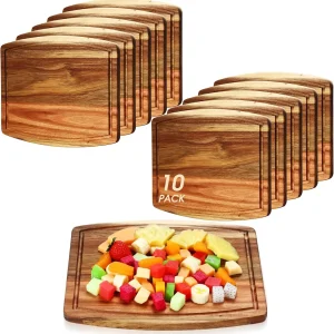 10 Pcs Acacia Wood Cutting Boards Bulk for Laser Engraving, Wooden Serving Platters with Juice Groove, Chopping Charcuterie Board for Party Gifts 10x12 Inch