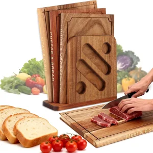 3-Piece Wooden Cutting Board Set Book-Shaped Acacia Sapele Peruvian Walnut with Stand Decorative Kitchen