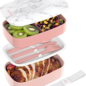 Stackable 3-Compartment Bento Lunch Box with Utensil Set, BPA-Free Meal Prep Container for Work, School, Travel, Microwave & Dishwasher Safe